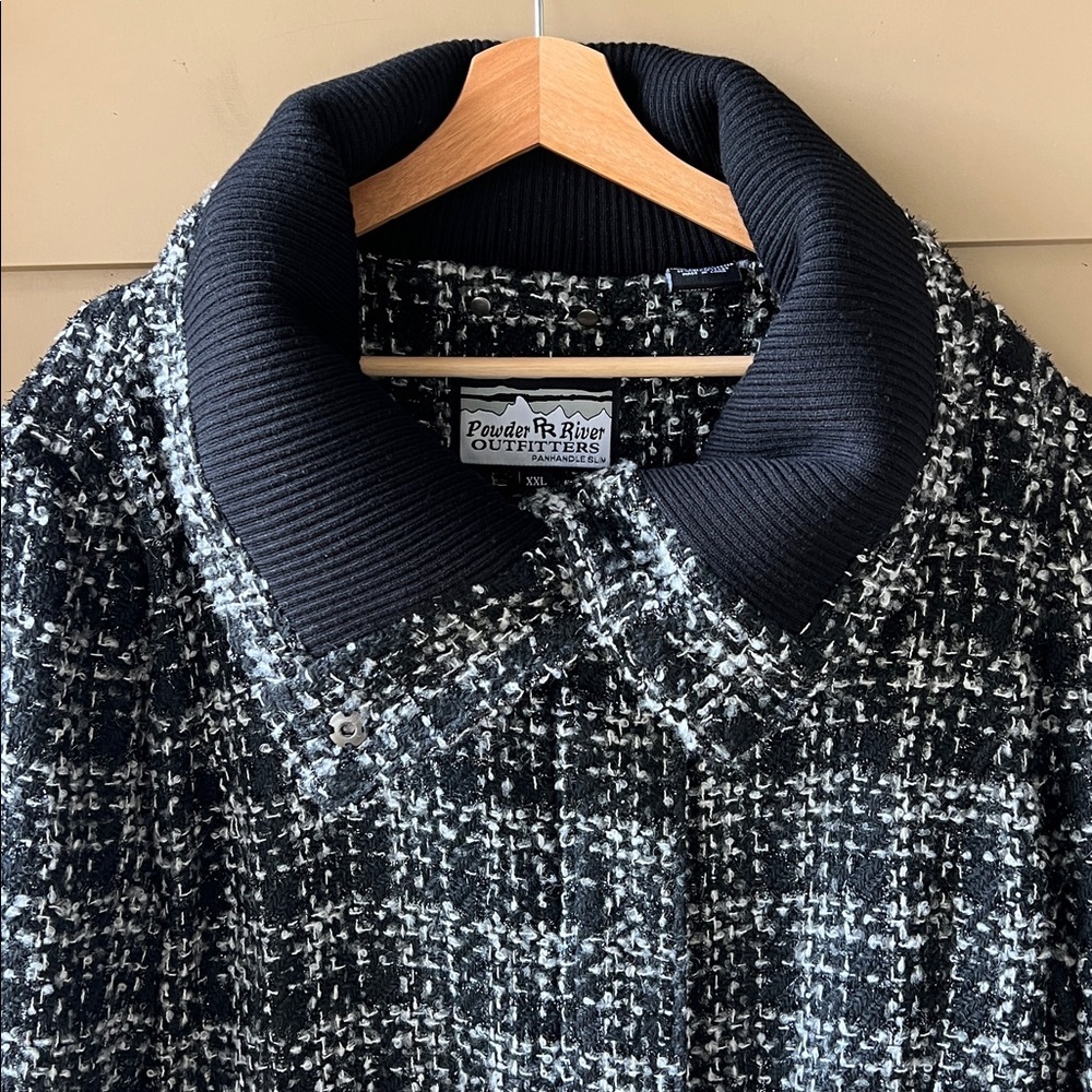 Powder River Outfitters XXL Tweed Black Gray Zip Up Coat Jacket Wool Blend - Picture 8 of 11